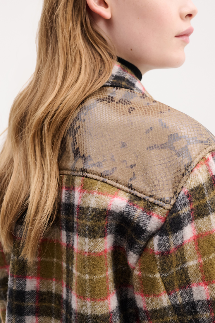 Dorothee Schumacher Karierte Hemdjacke mit Details aus Leder colorful check mix