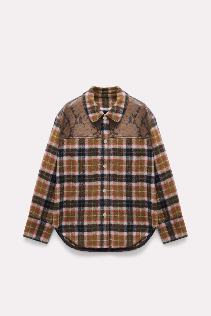 Dorothee Schumacher Plaid shirt-jacket with embossed leather details colorful check mix