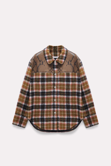 Dorothee Schumacher Plaid shirt-jacket with embossed leather details colorful check mix