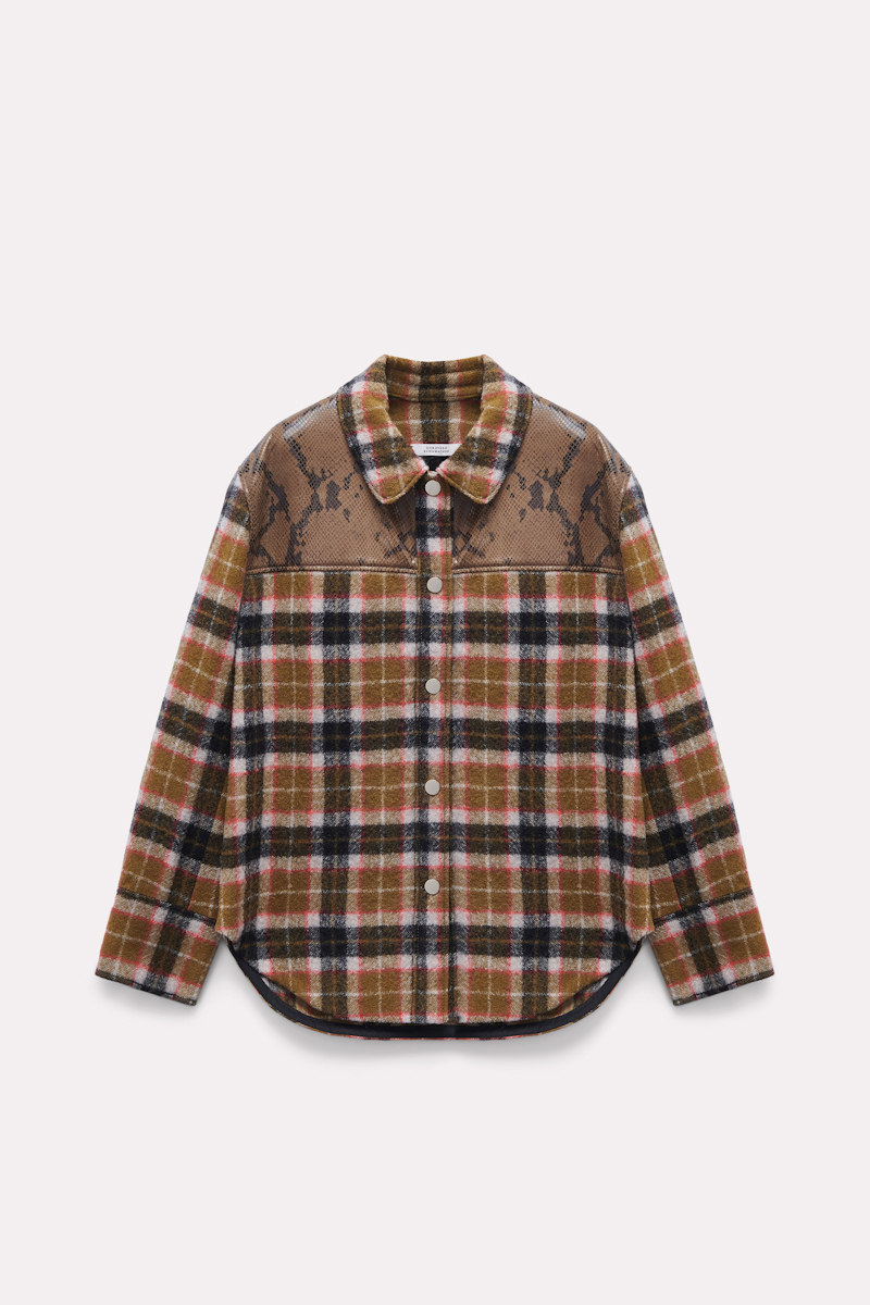 Dorothee Schumacher Plaid Shirt-jacket With Embossed Leather Details In Multi Colour
