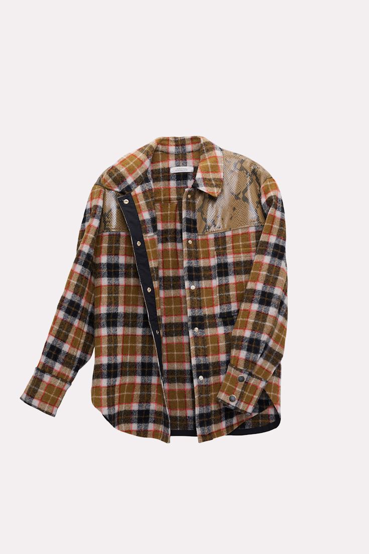 Dorothee Schumacher Plaid shirt-jacket with embossed leather details colorful check mix