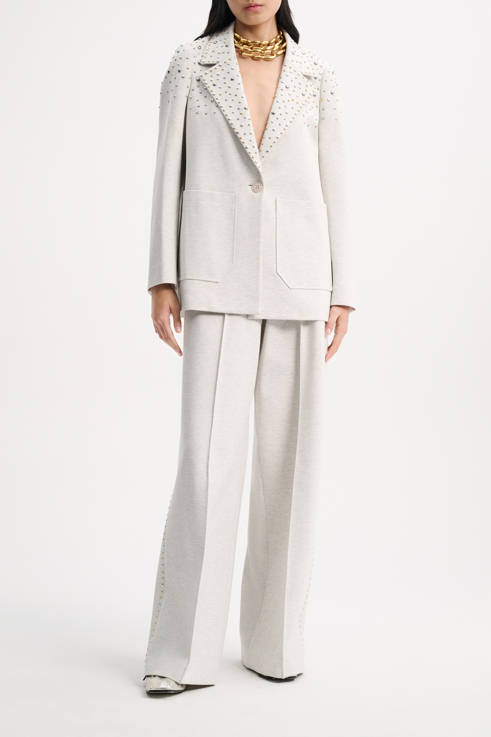 Dorothee Schumacher Stud-embellished pants in Punto Milano light grey