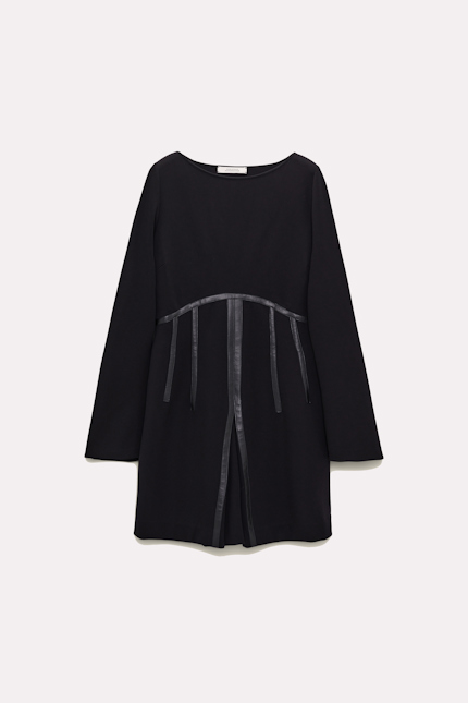EMOTIONAL ESSENCE dress Dorothee Schumacher Punto Milano mini-dress with eco leather detailing pure black
