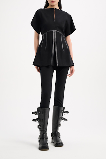 Dorothee Schumacher Punto Milano top with eco leather detailing pure black