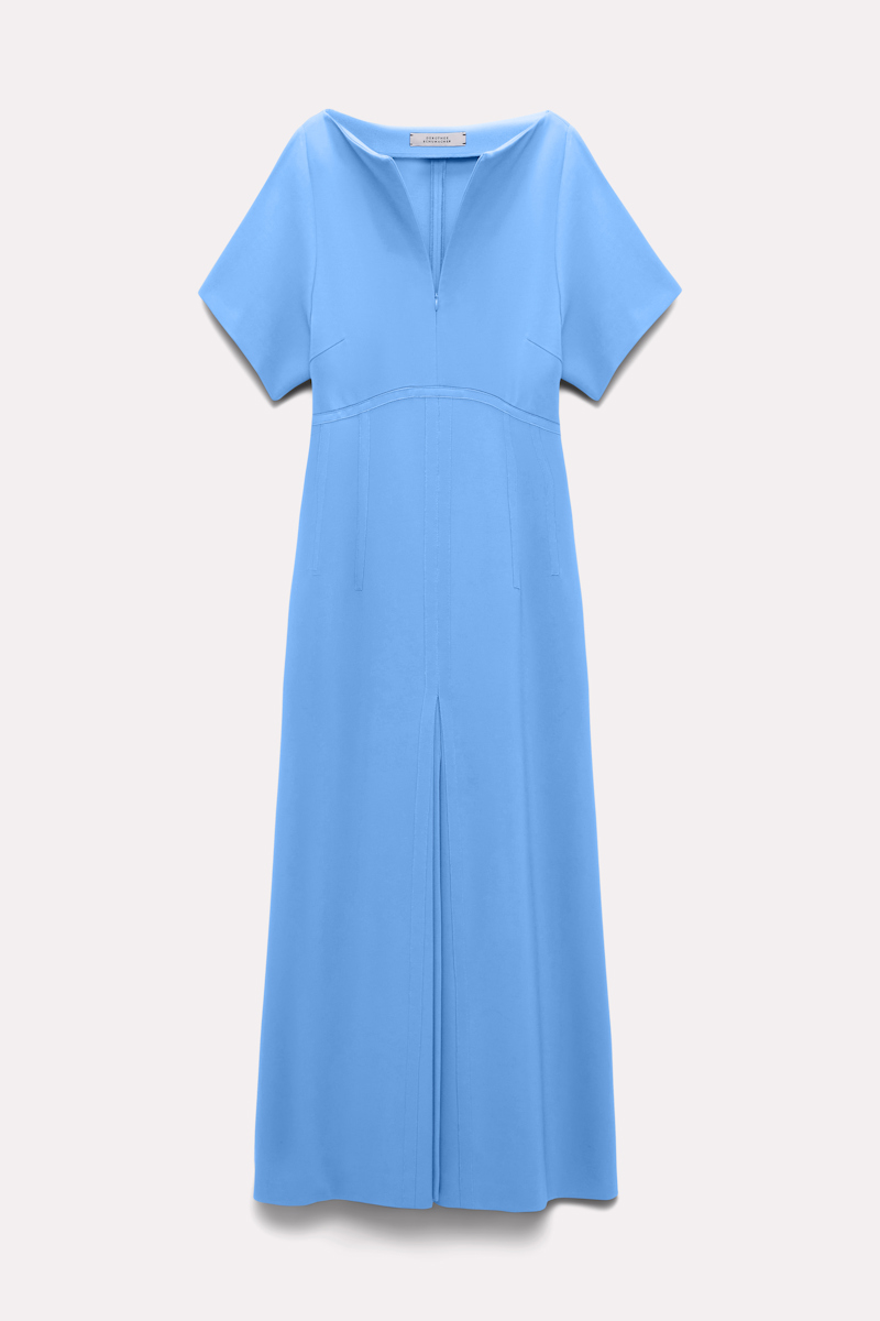 Dorothee Schumacher Dress In Punto Milano With Eco Leather Detailing In Blue