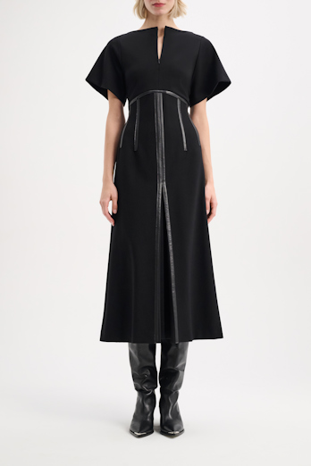 Dorothee Schumacher Dress in Punto Milano with eco leather detailing pure black