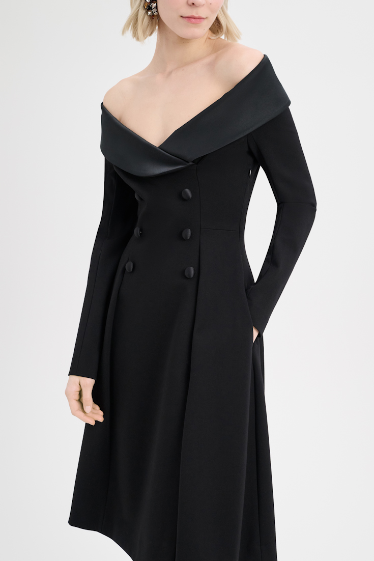 Dorothee Schumacher Off-the-shoulder dress in Punto Milano pure black