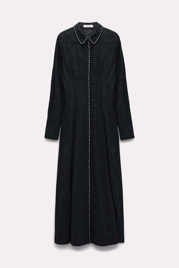 Dorothee Schumacher Shirtdress in broderie anglaise with studs pure black