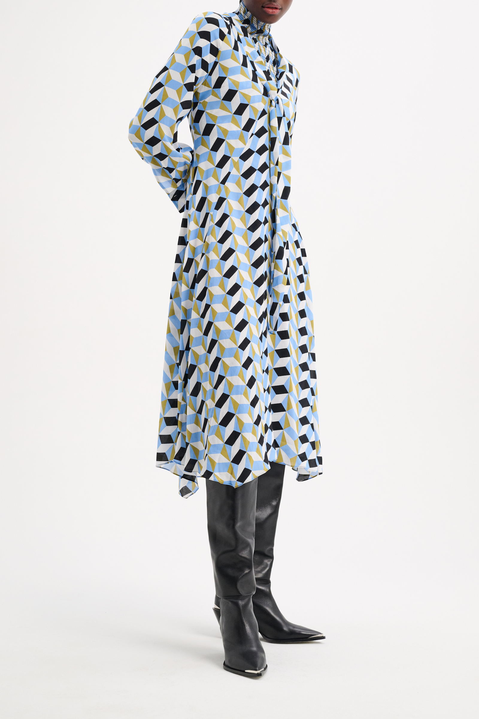 Dorothee Schumacher Midi Kleid mit grafischem Print blue graphics