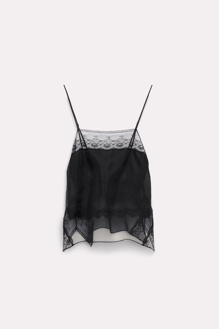 Dorothee Schumacher Top aus Seidenorganza mit Spitzendetails pure black