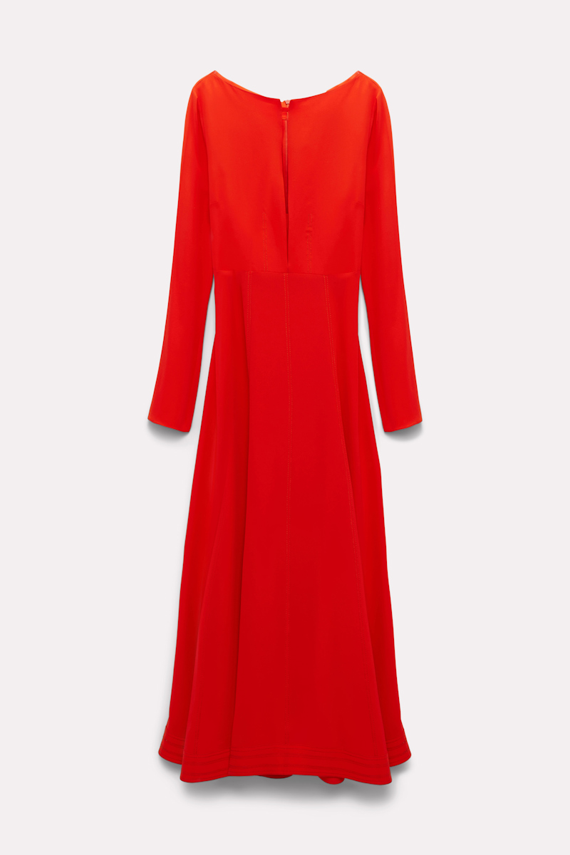 Shop Dorothee Schumacher Silk Dress With Slit Neckline In Red
