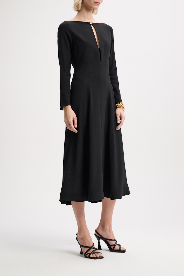 Dorothee Schumacher Silk dress with slit neckline pure black