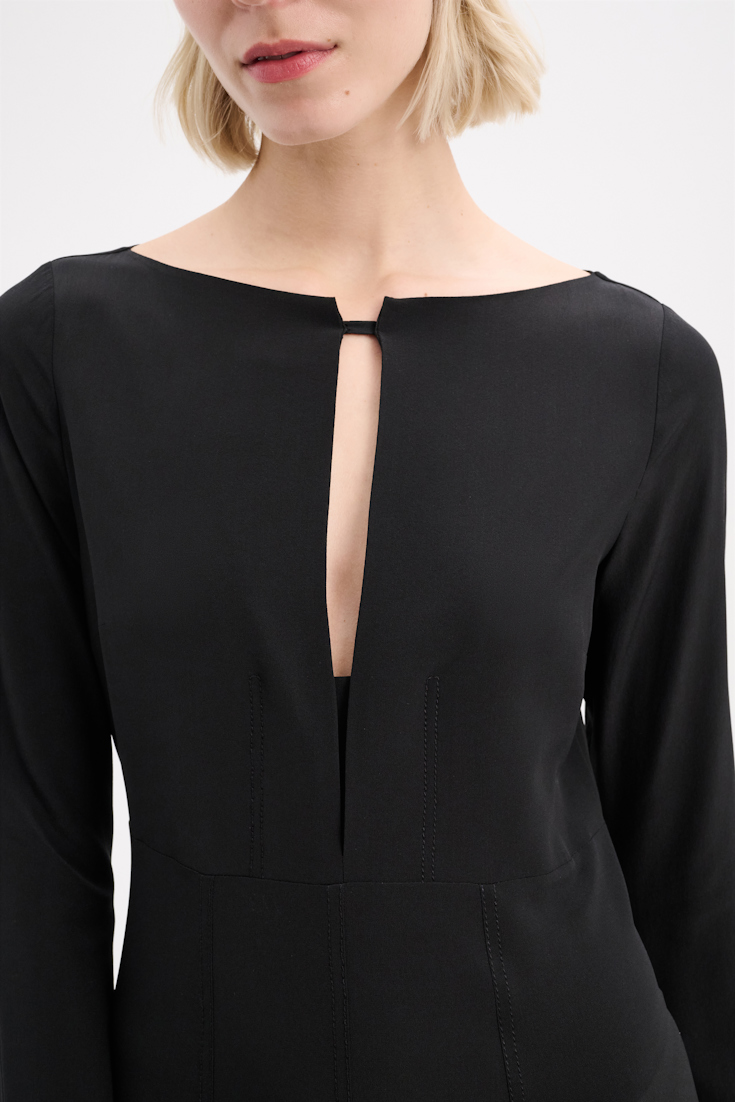 Dorothee Schumacher Silk dress with slit neckline pure black