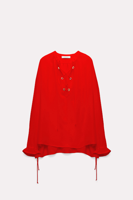 SOPHISTICATED VOLUMES blouse Dorothee Schumacher Silk blouse with laced neckline shiny red