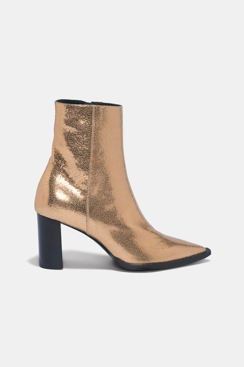 Shop Dorothee Schumacher Metallic Crackle Leather Ankle Boots In Gold