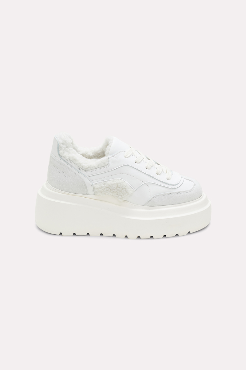 Dorothee Schumacher Faux Fur-trim Leather Platform Sneakers In White