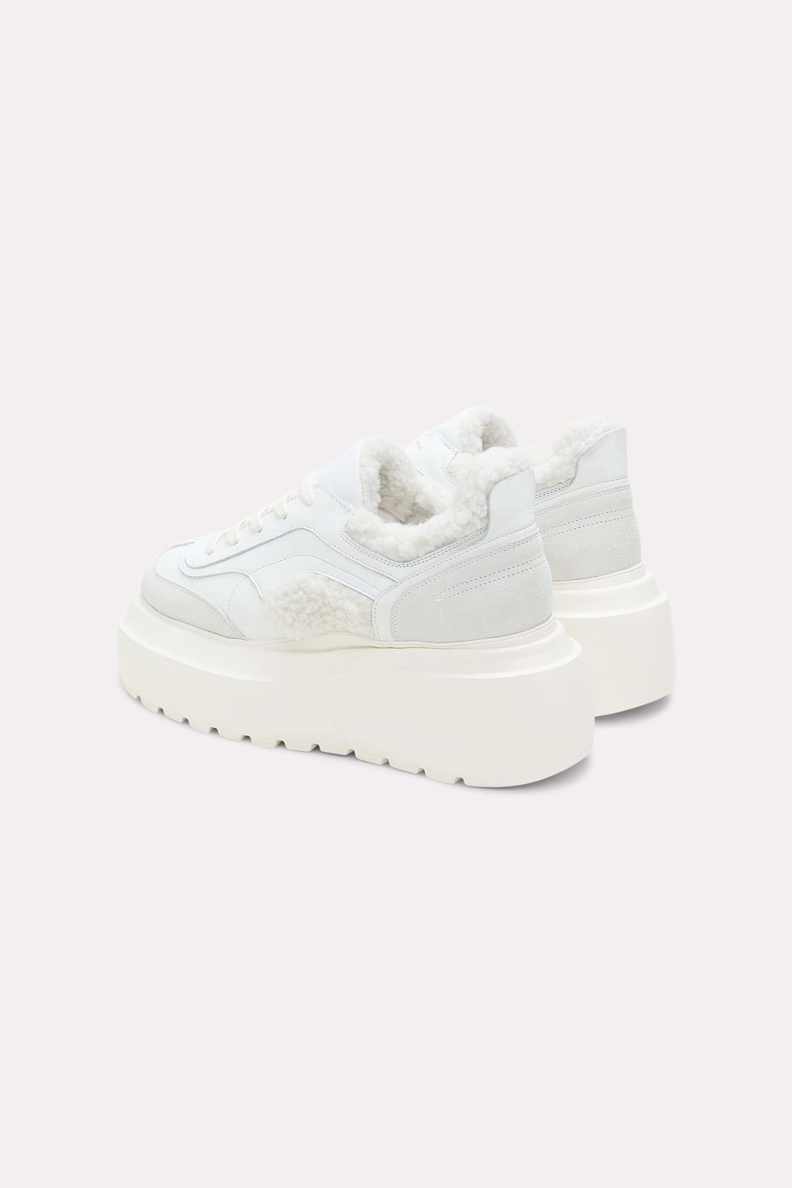Dorothee Schumacher Mixed material platform sneakers with shearling cool white