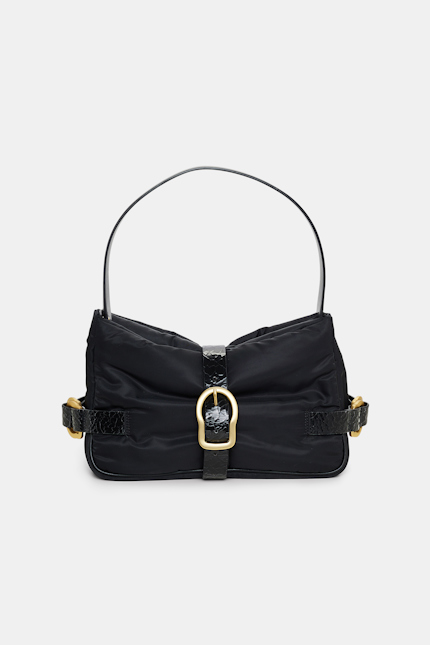 MODERN STATEMENT handbag Dorothee Schumacher Padded nylon satchel with leather detailing black with matte gold trims