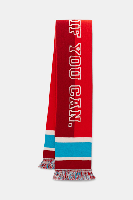 FAN CLUB scarf Dorothee Schumacher Langer Wollschal mit Brand Slogan red cream citrin mix