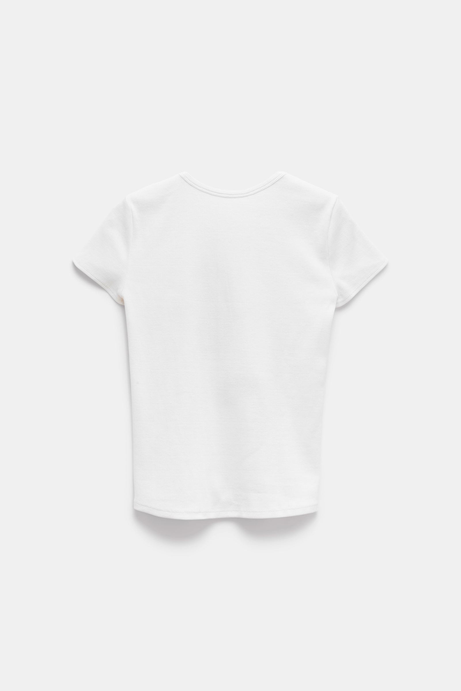 Dorothee Schumacher Fine rib stretch cotton T-shirt with floral embroidery pure white