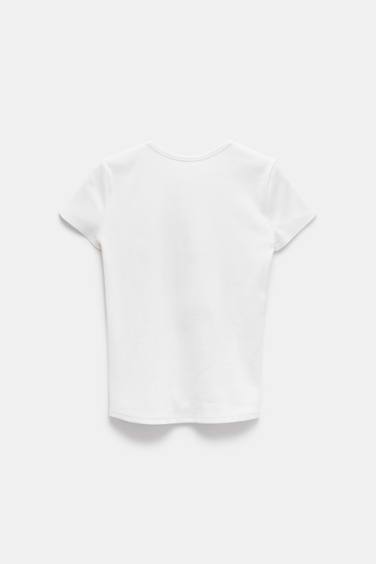 Dorothee Schumacher Fine rib stretch cotton T-shirt with floral embroidery pure white