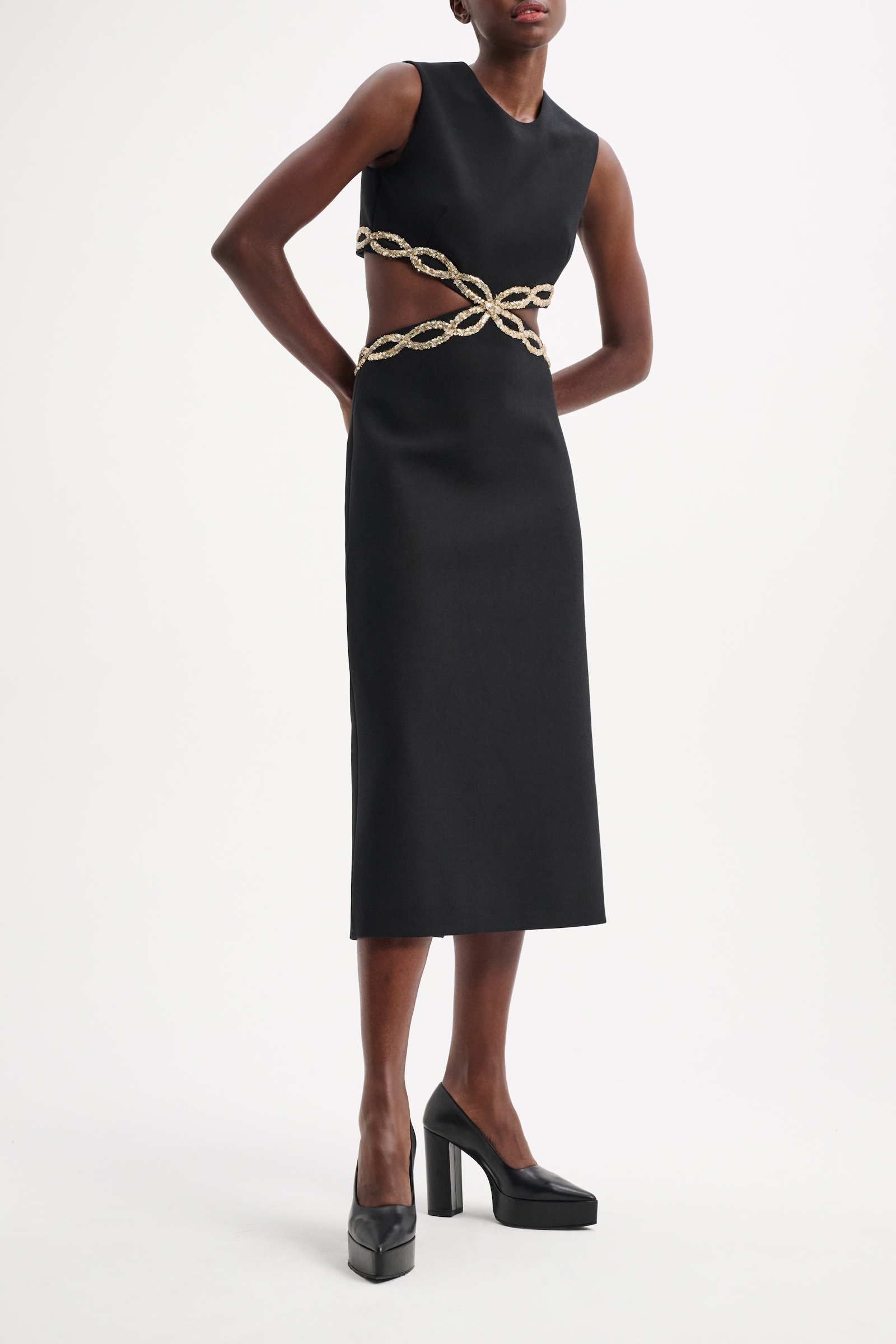 Dorothee Schumacher Langes Kleid mit Cut-Out und Embroidery pure black