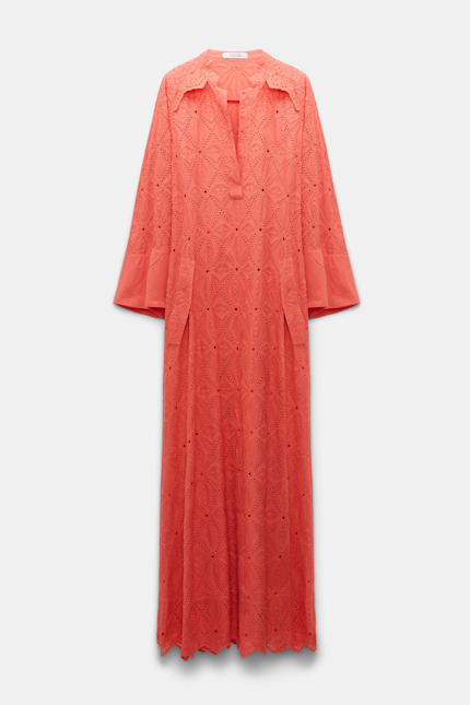 GENEROUS GAZE dress Dorothee Schumacher Cotton broderie anglaise caftan dress coral