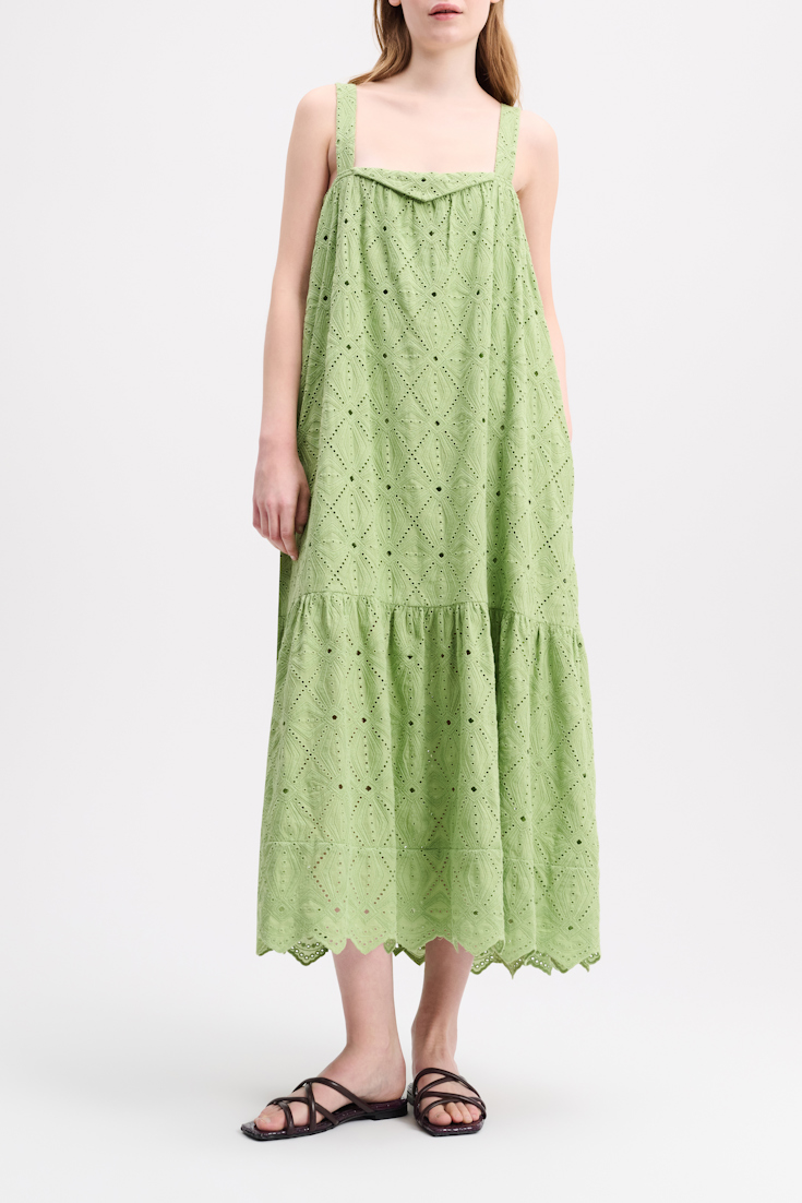 Dorothee Schumacher Square neck dress in cotton broderie anglaise soft green