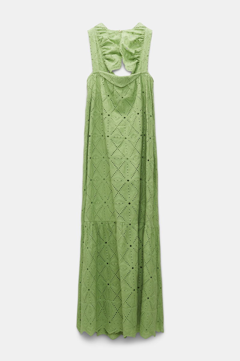Dorothee Schumacher Square Neck Dress In Cotton Broderie Anglaise In Green
