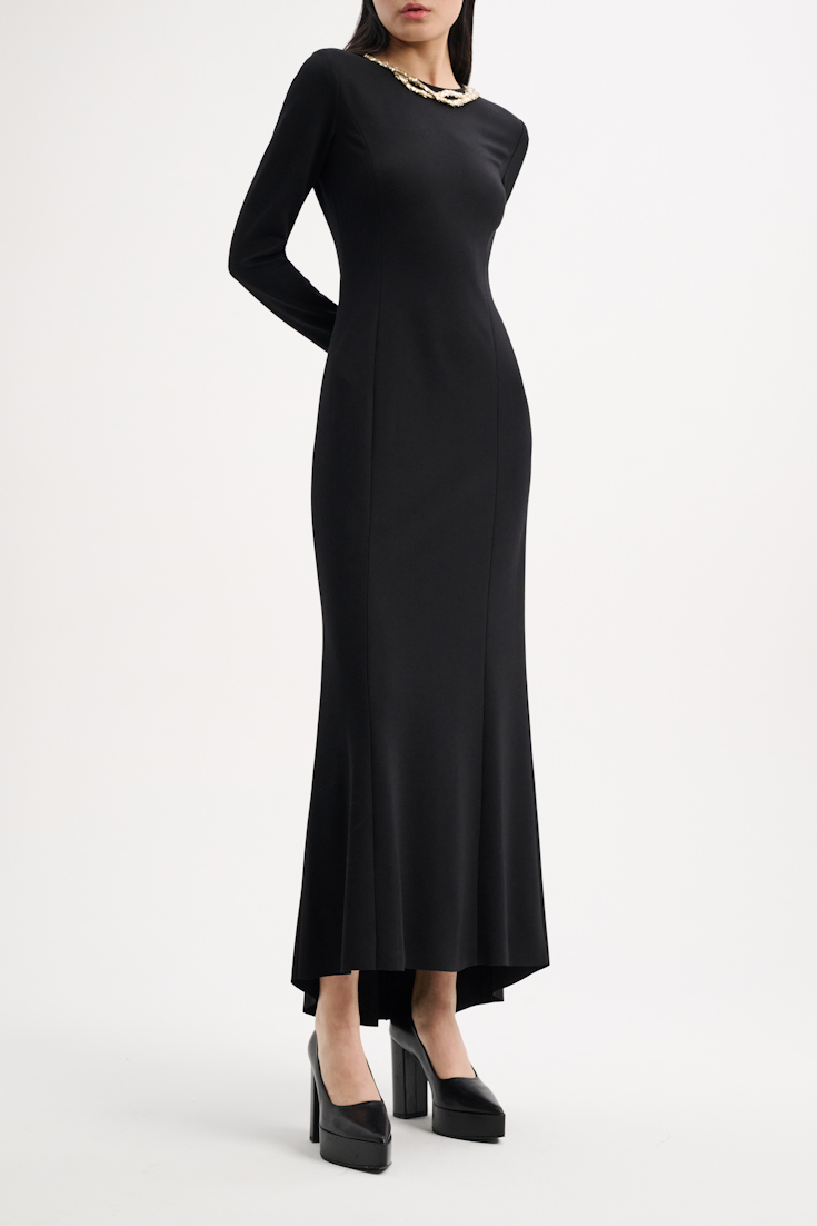 Dorothee Schumacher Langes Kleid mit Embroidery pure black