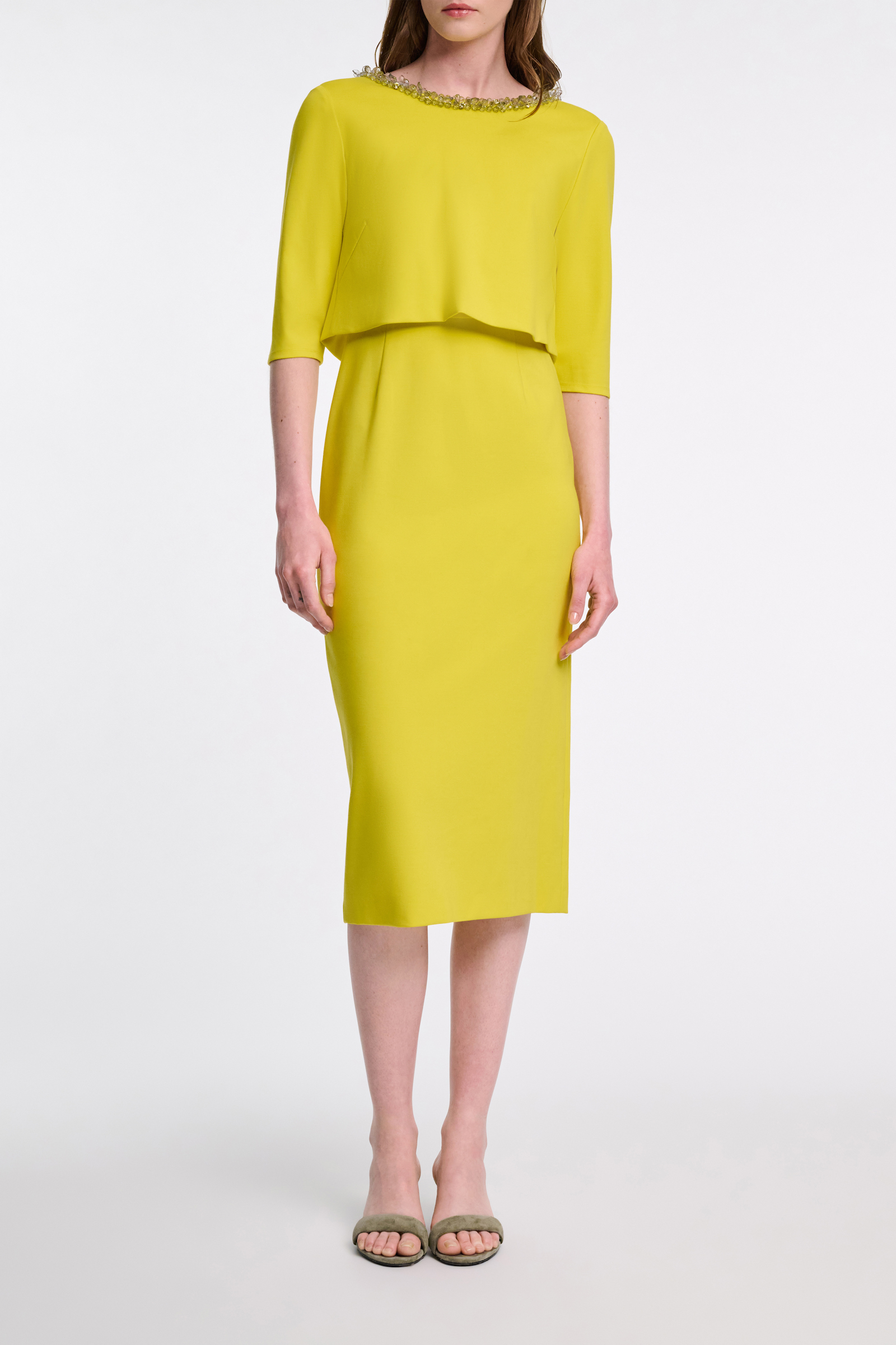 Dorothee Schumacher Layered-look dress in Punto Milano with embellishment happy yellow