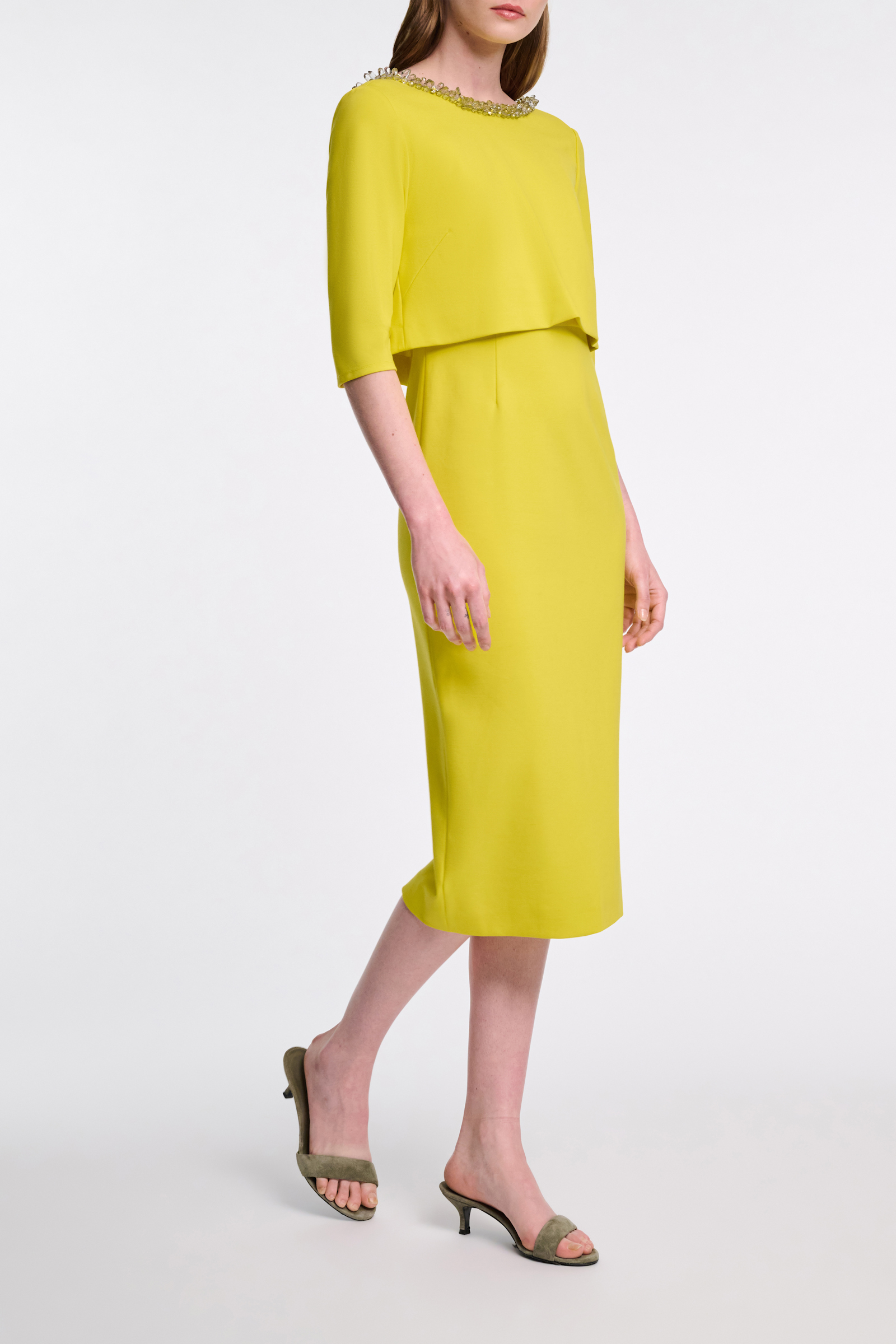 Dorothee Schumacher Layered-look dress in Punto Milano with embellishment happy yellow