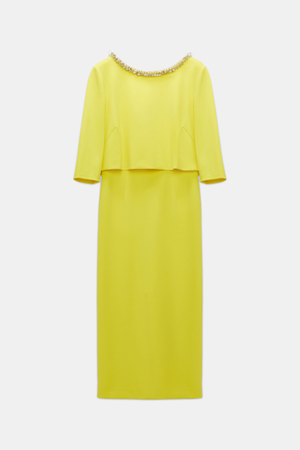 EMOTIONAL ESSENCE dress Dorothee Schumacher Layered-look dress in Punto Milano with embellishment happy yellow