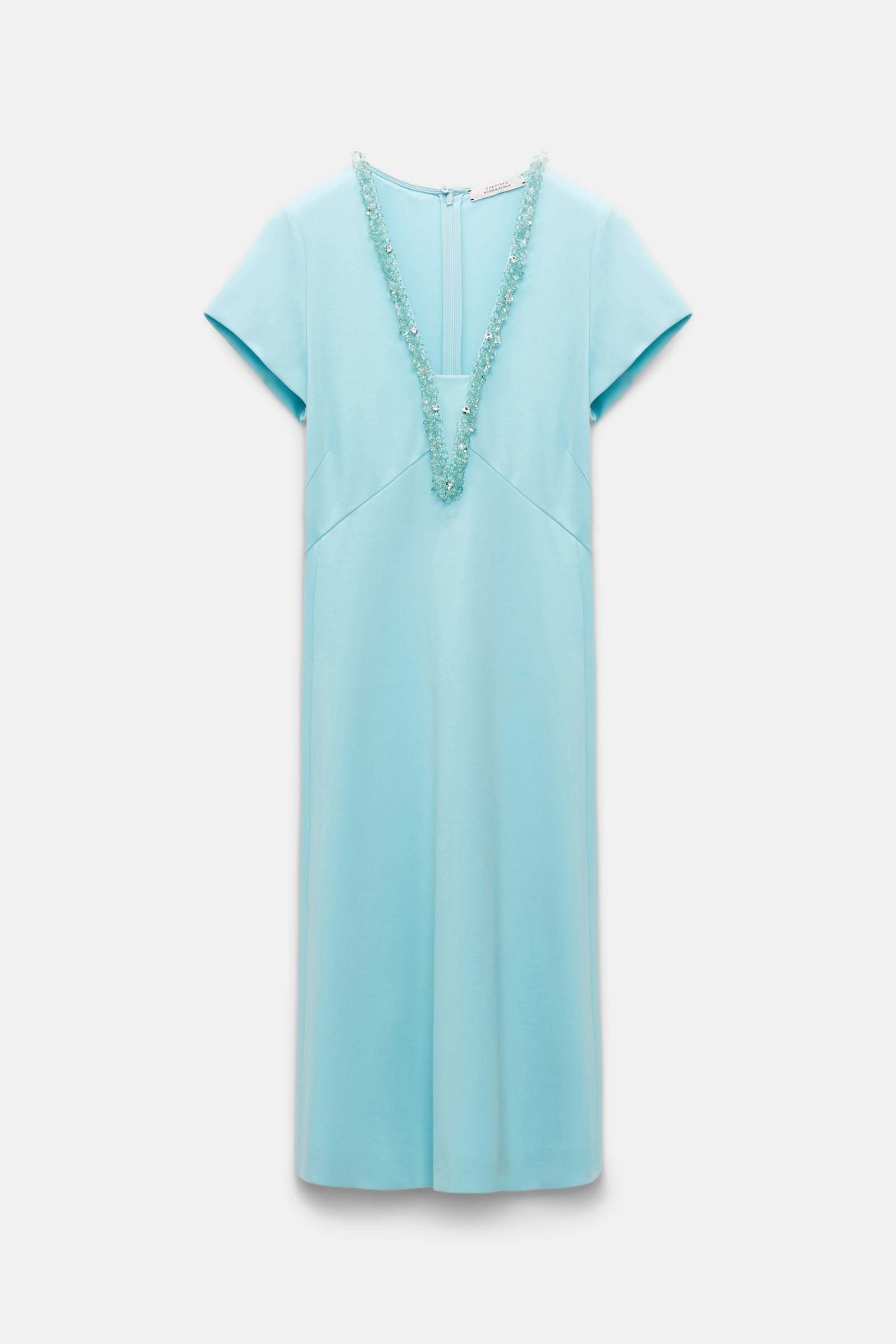 Dorothee Schumacher Punto Milano hourglass dress with embellished V-neckline soft turquoise