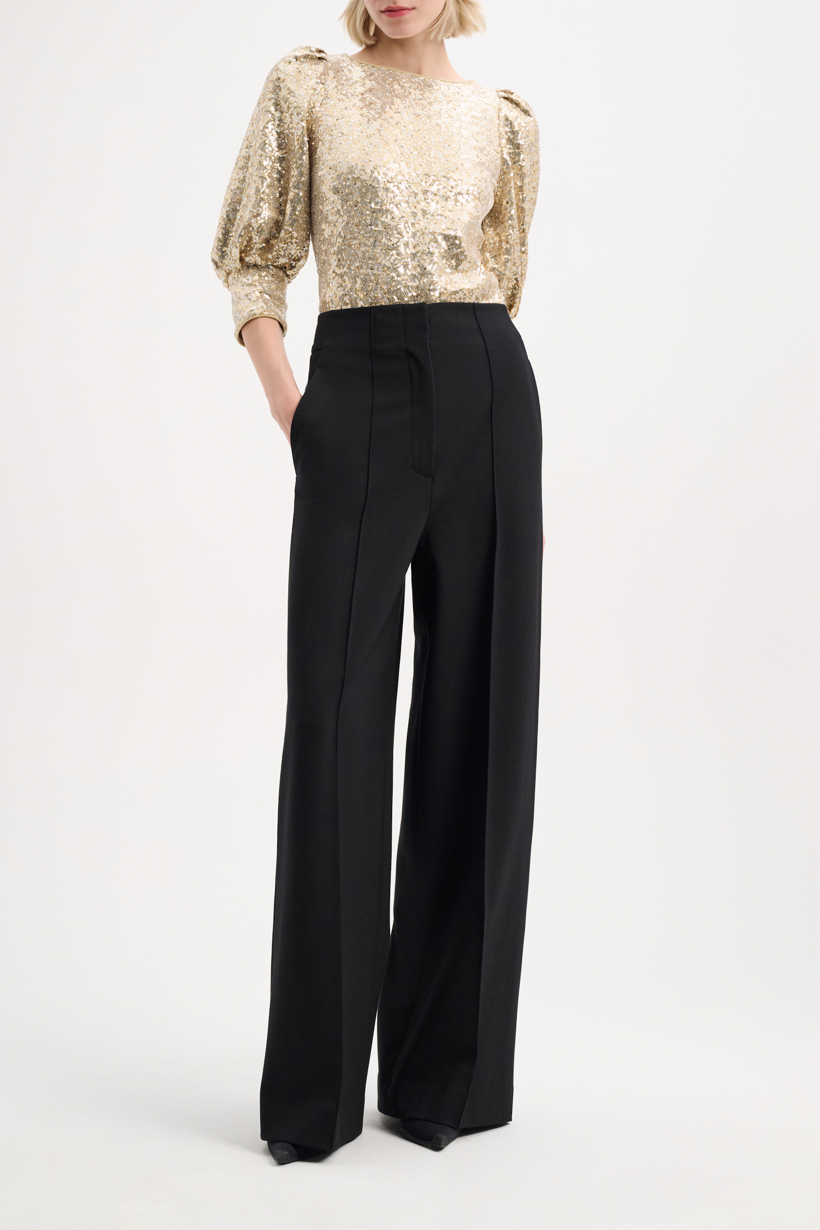 Dorothee Schumacher Sequin top with voluminous sleeves colorful sparkle