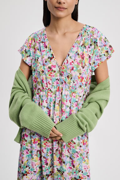 Dorothee Schumacher Printed ramie cap sleeve maxi dress colorful rose & green