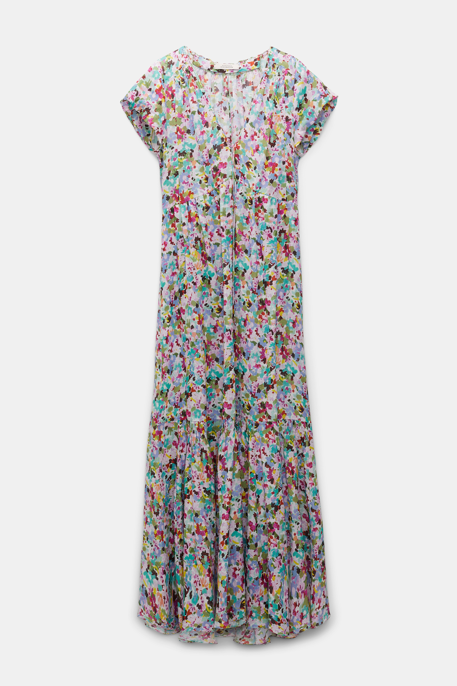 Dorothee Schumacher Printed ramie cap sleeve maxi dress colorful rose & green