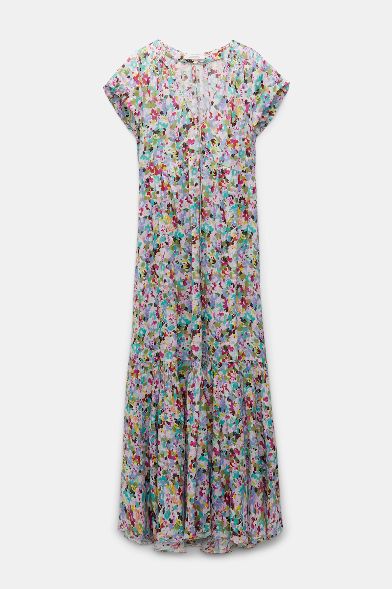 Dorothee Schumacher Printed Ramie Cap Sleeve Maxi Dress In Multi Colour