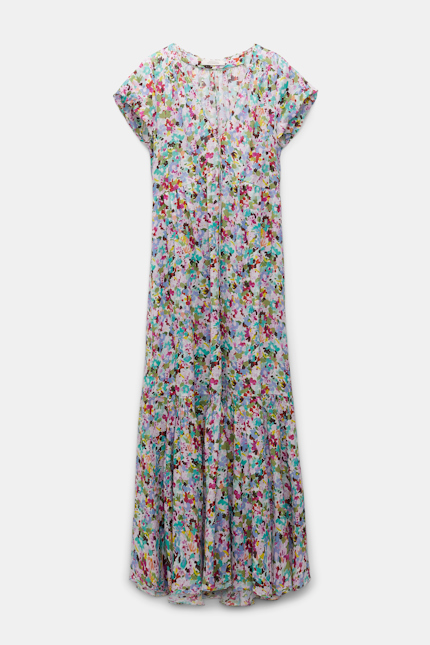 COLOURFUL VOLUMES dress Dorothee Schumacher Florales Maxikleid aus Ramie colorful rose & green