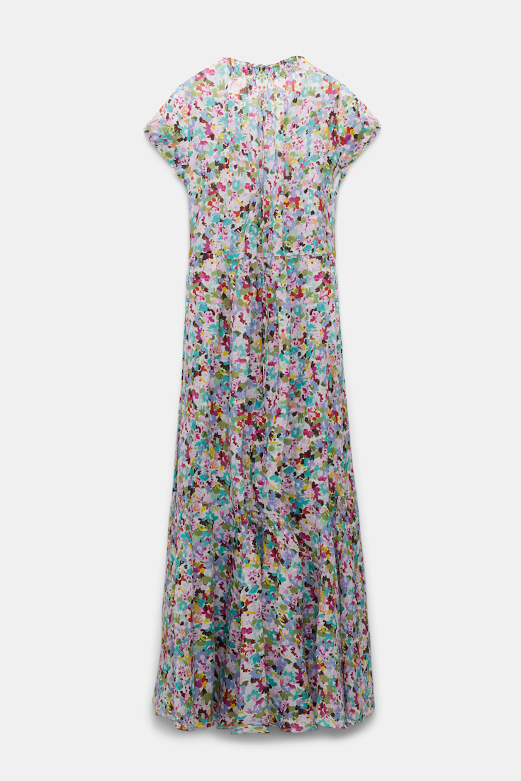 Dorothee Schumacher Printed ramie cap sleeve maxi dress colorful rose & green