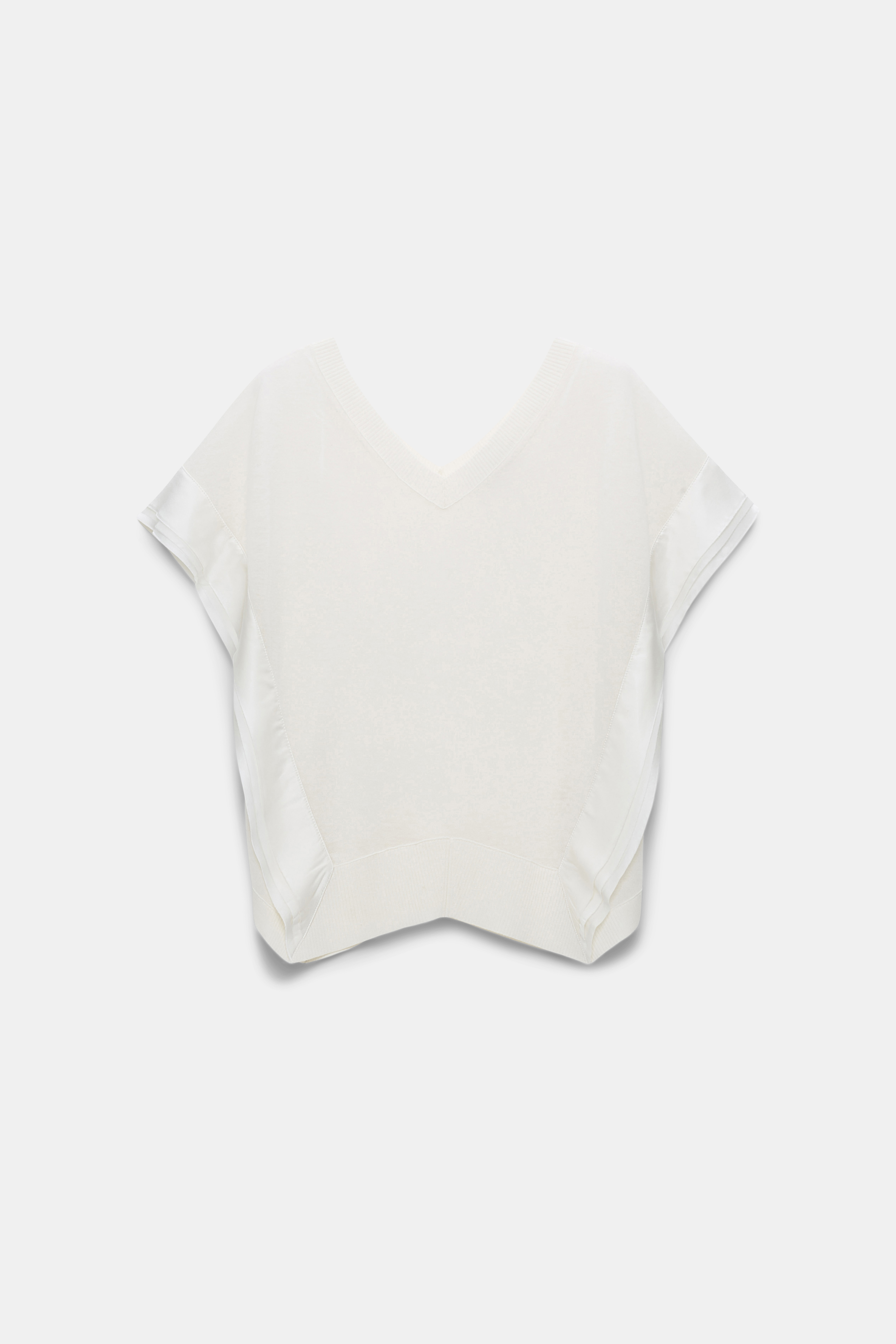 Dorothee Schumacher Wool-cashmere knit top with layered satin trim shaded white
