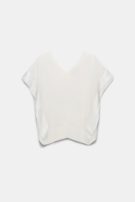 DELICATE STATEMENTS pullover Dorothee Schumacher Wool-cashmere knit top with layered satin trim shaded white