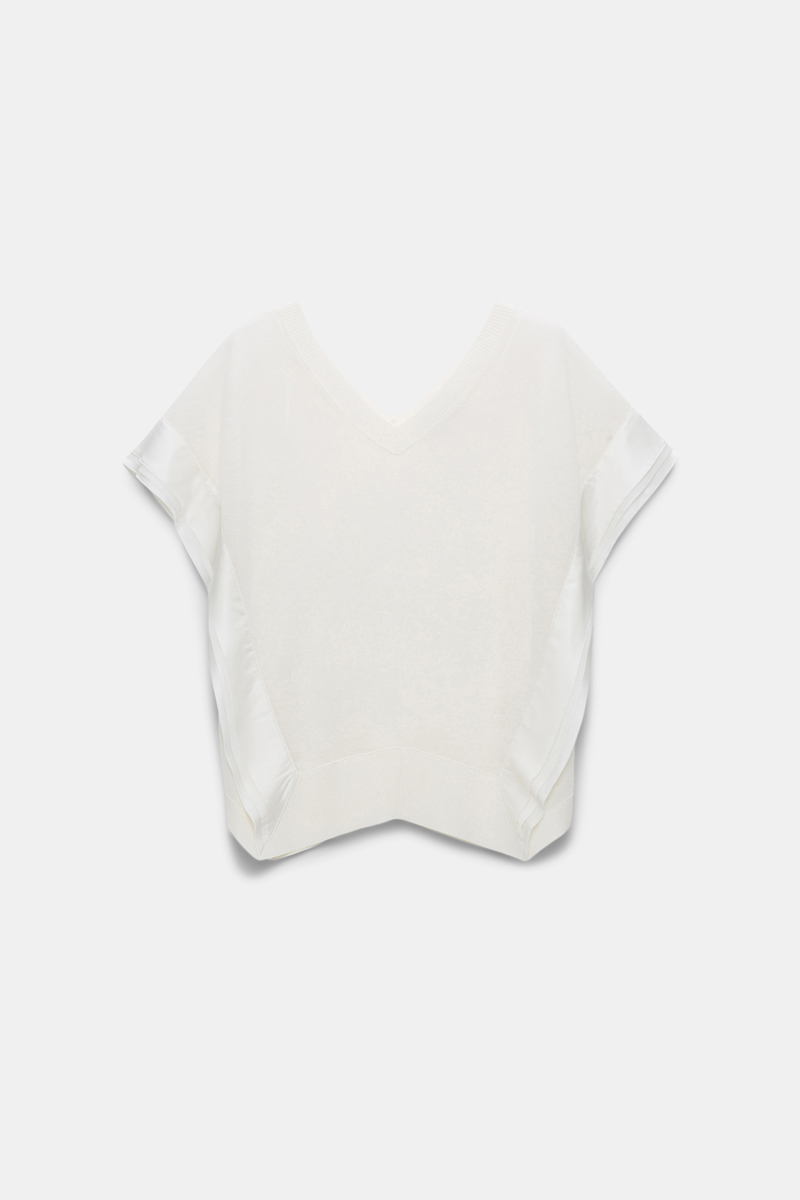 Dorothee Schumacher Wool-cashmere Knit Top With Layered Satin Trim In White