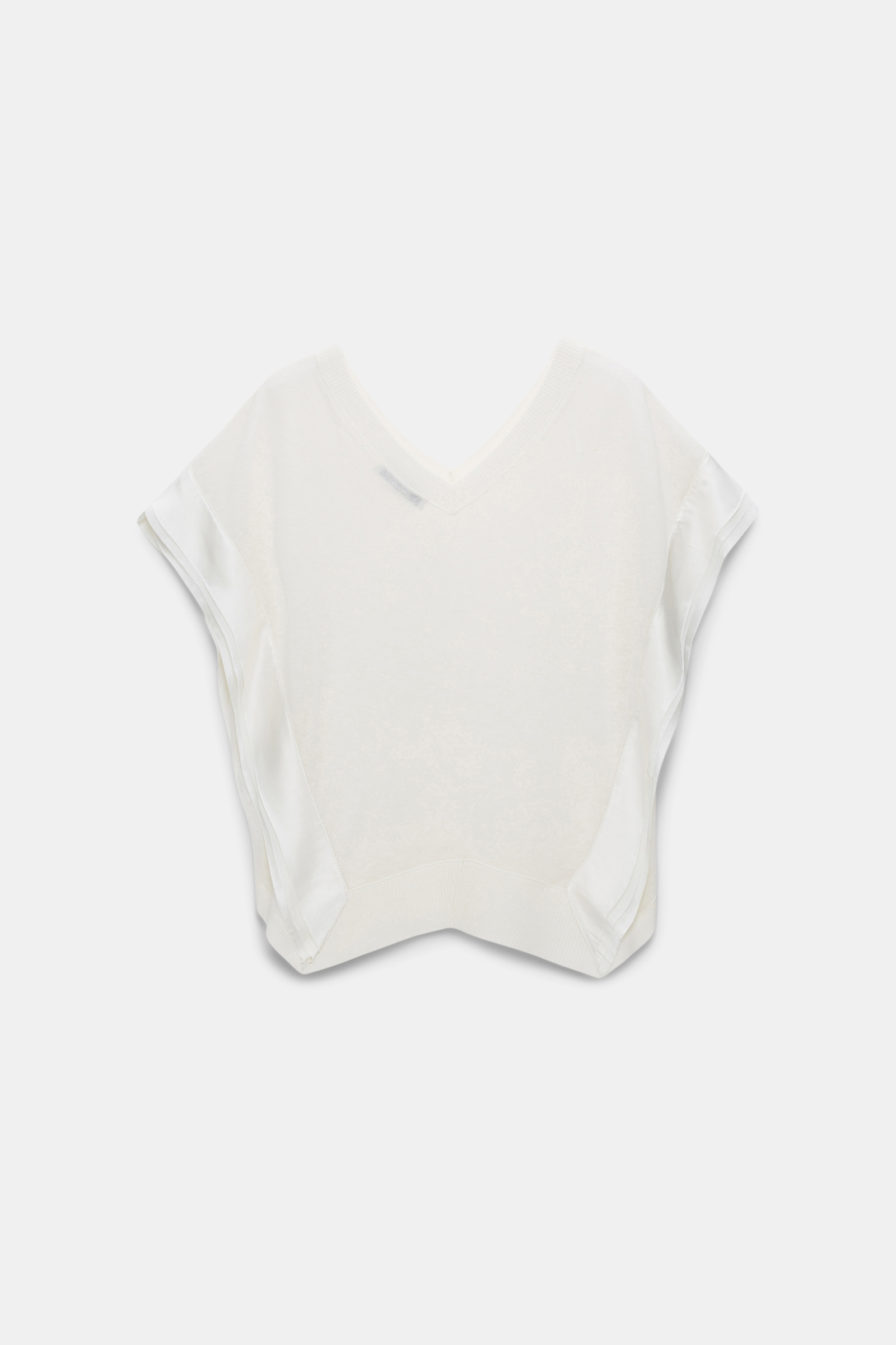 Dorothee Schumacher Wool-cashmere knit top with layered satin trim shaded white