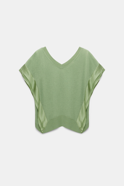 DELICATE STATEMENTS pullover Dorothee Schumacher Wool-cashmere knit top with layered satin trim soft green