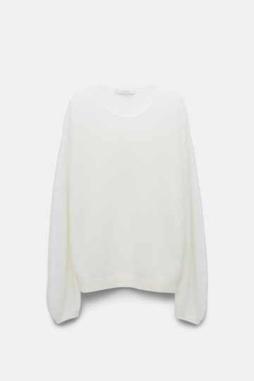Dorothee Schumacher Round neck sweater with fitted cuffs camellia white