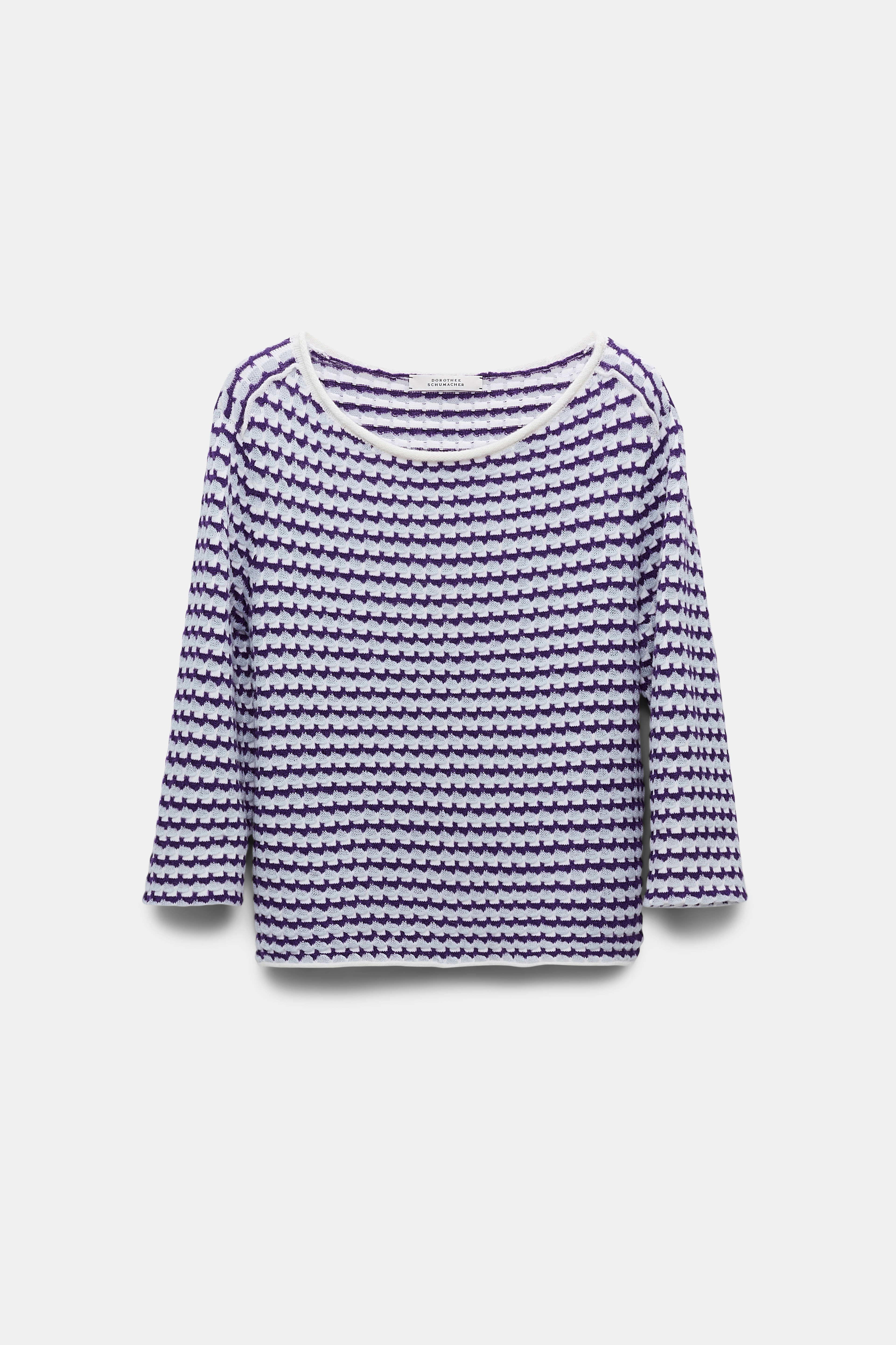 Dorothee Schumacher Jacquard knit top with bateaux neckline purple blue white mix