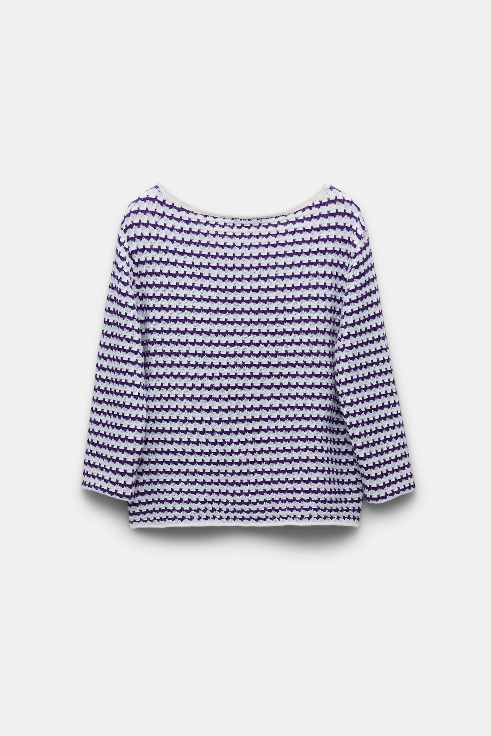 Dorothee Schumacher Jacquard knit top with bateaux neckline purple blue white mix