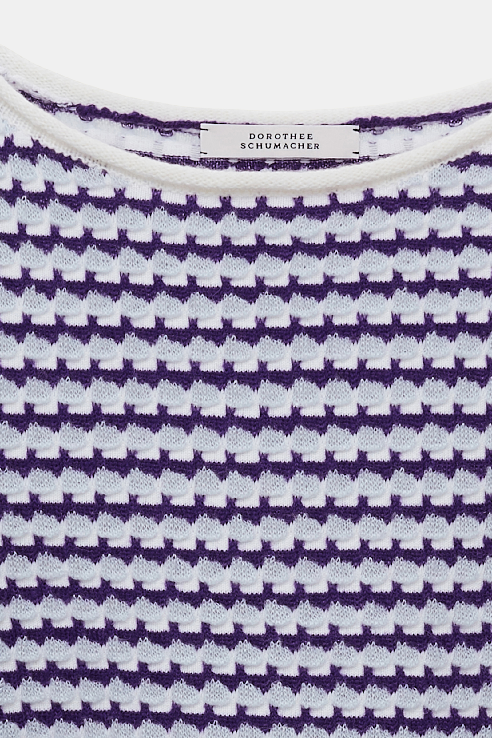 Dorothee Schumacher Jacquard knit top with bateaux neckline purple blue white mix