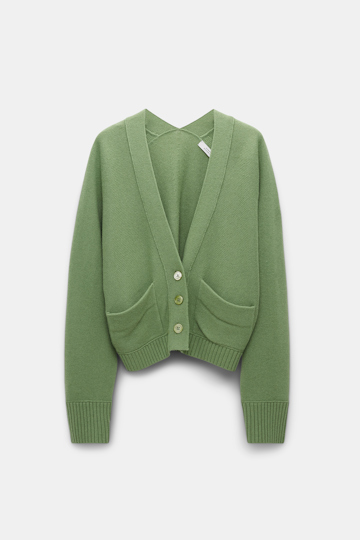 Dorothee Schumacher Wool-cashmere V-neck cardigan with pockets soft green